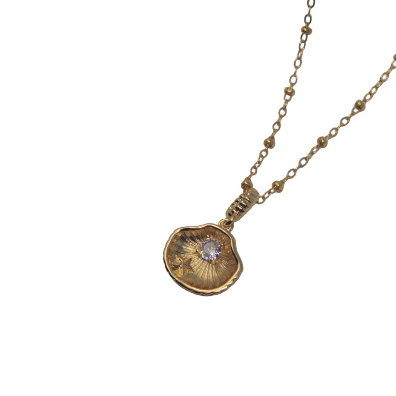 Clam + CZ Charm Necklace