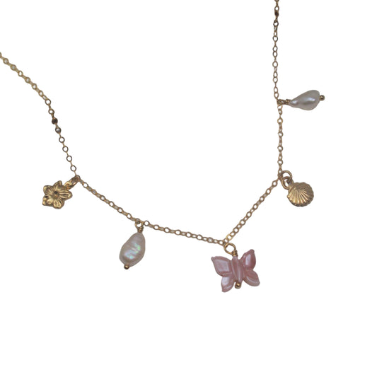 Pink Butterfly Charm Necklace